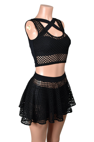 Black Fishnet Front Cropped Tank Top