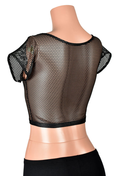 Black Shiny Net Crop Top