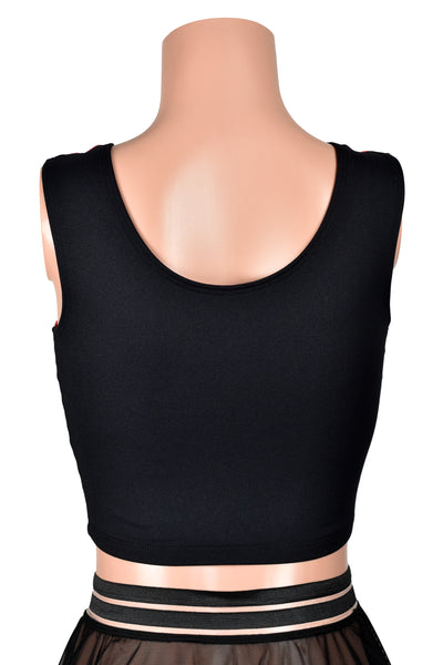Red and Black Fishnet Front Cropped Tank Top