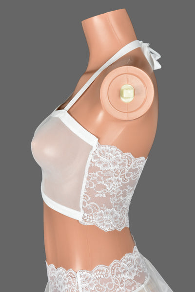 White Mesh and Lace Bandeau Halter Top