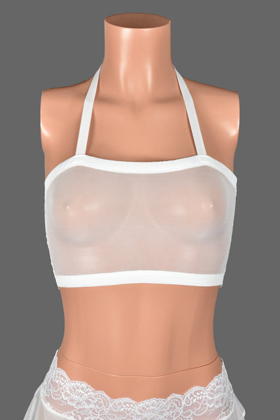White Mesh and Lace Bandeau Halter Top