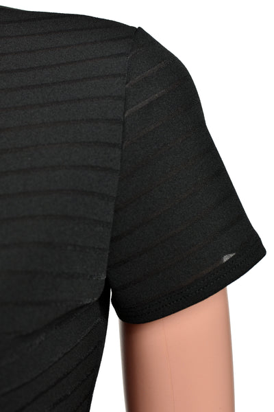 Black Semi-Sheer Striped Tie-Front Crop Top