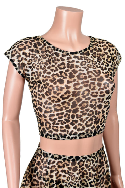 Sheer Leopard Print Stretch Mesh Crop Top