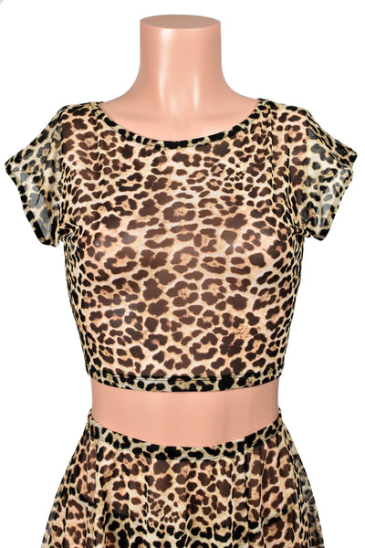 Sheer Leopard Print Stretch Mesh Crop Top