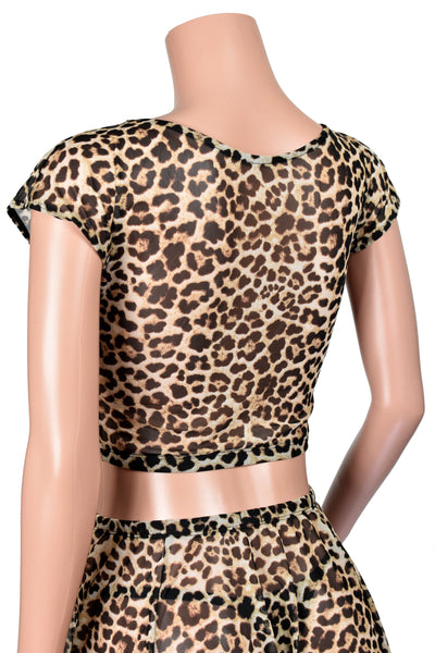 Sheer Leopard Print Stretch Mesh Crop Top