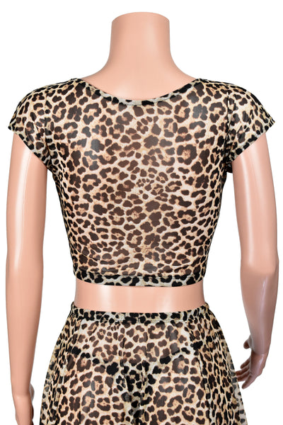 Sheer Leopard Print Stretch Mesh Crop Top