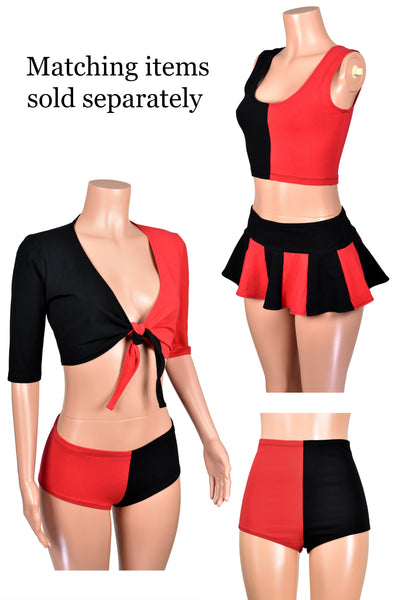 Black and Red Cotton Spandex Micro Mini Skirt