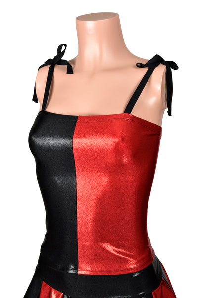 Black and Red Metallic Mystique Shoulder-Tie Tank Top