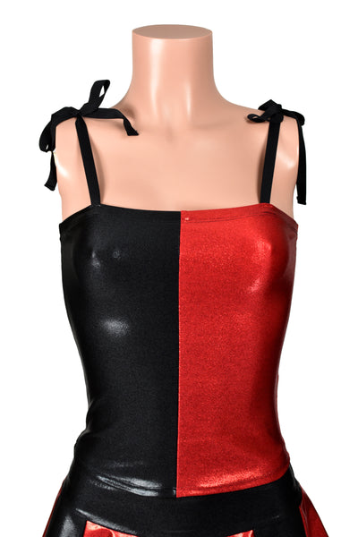 Black and Red Metallic Mystique Shoulder-Tie Tank Top