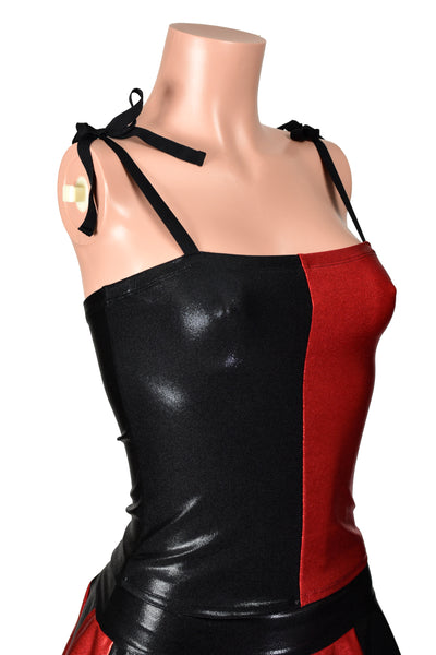 Black and Red Metallic Mystique Shoulder-Tie Tank Top