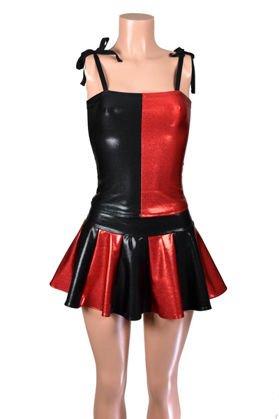 Black and Red Metallic Mystique Shoulder-Tie Tank Top