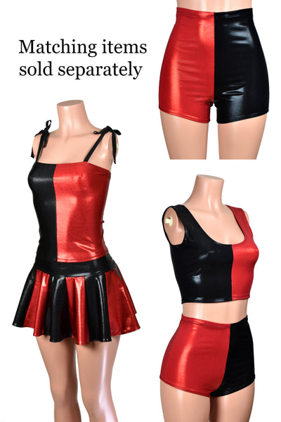 Black and Red Metallic Mystique Flared Mini Skirt