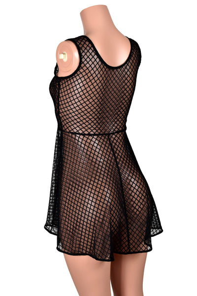 Sleeveless Black Diamond Mesh Mini Skater Dress