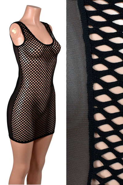 Black Fishnet Front / Mesh Back Bodycon Mini Dress