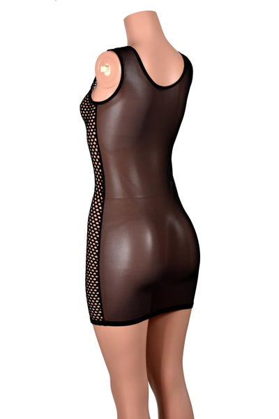 Black Fishnet Front / Mesh Back Bodycon Mini Dress