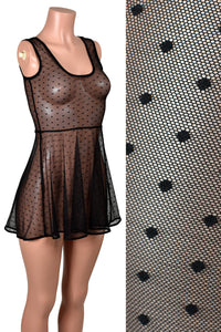 Sleeveless Black Polka Dot Mesh Mini Skater Dress
