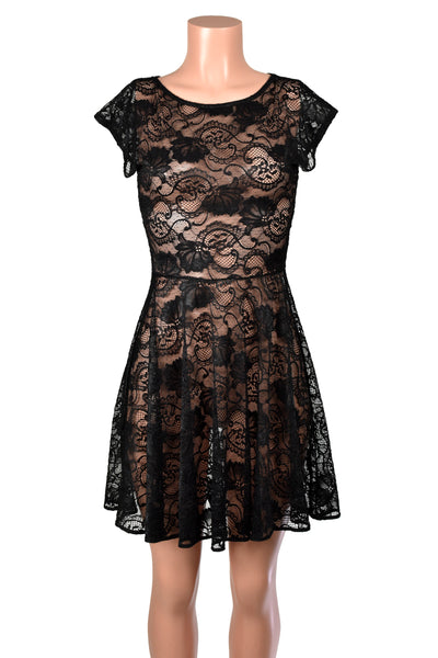 Sheer Black Stretch Lace Skater Dress