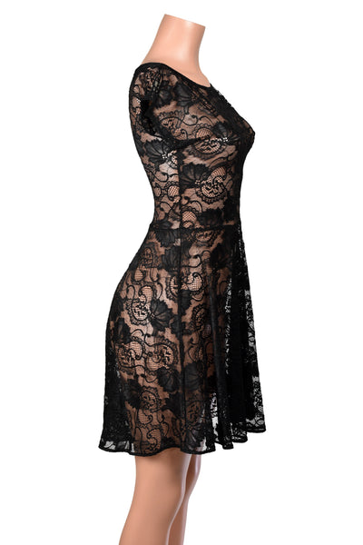 Sheer Black Stretch Lace Skater Dress