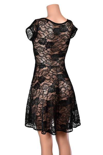 Sheer Black Stretch Lace Skater Dress