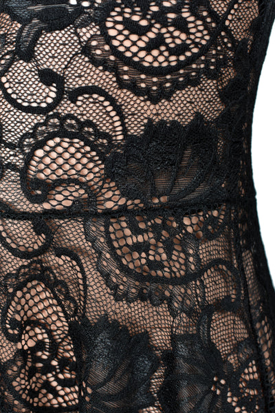Sheer Black Stretch Lace Skater Dress