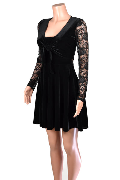 Black Velvet and Lace Sleeveless Skater Dress (sheer back)
