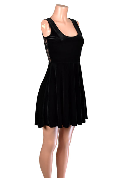 Black Velvet and Lace Sleeveless Skater Dress (sheer back)