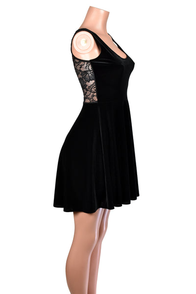 Black Velvet and Lace Sleeveless Skater Dress (sheer back)