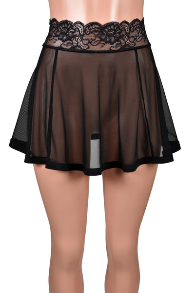 Black Mesh Skirt with Lace Waistband (14" Length)