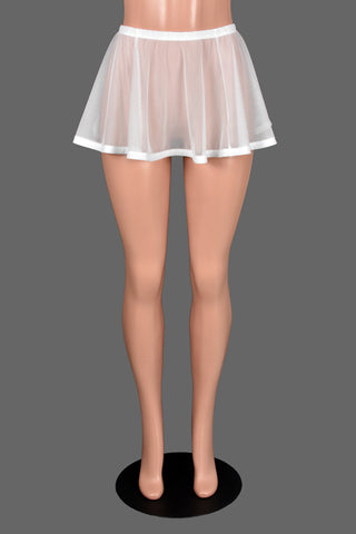 Flared White Mesh and Elastic Skirt (11" Length)