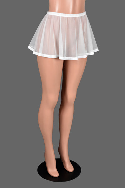 Flared White Mesh and Elastic Skirt (11" Length)