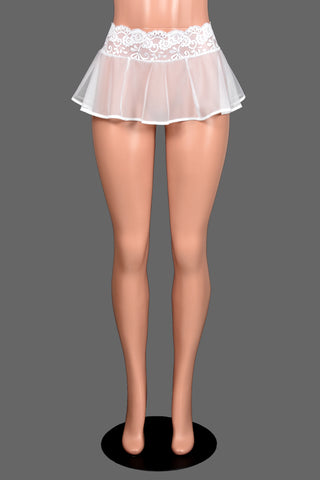 Sheer White Mesh and Lace Micro Mini Skirt