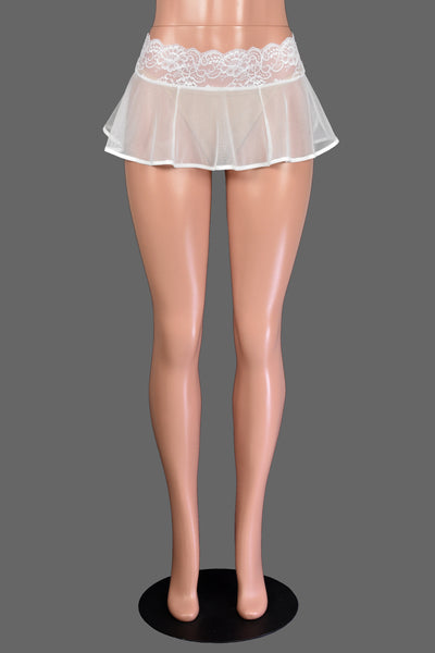 Sheer White Mesh and Lace Micro Mini Skirt