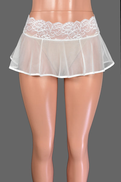 Sheer White Mesh and Lace Micro Mini Skirt