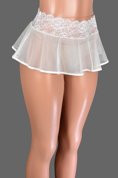 Sheer White Mesh and Lace Micro Mini Skirt
