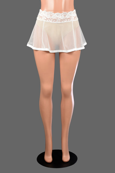 White Mesh Skirt with Lace Waistband (Three Length Options)