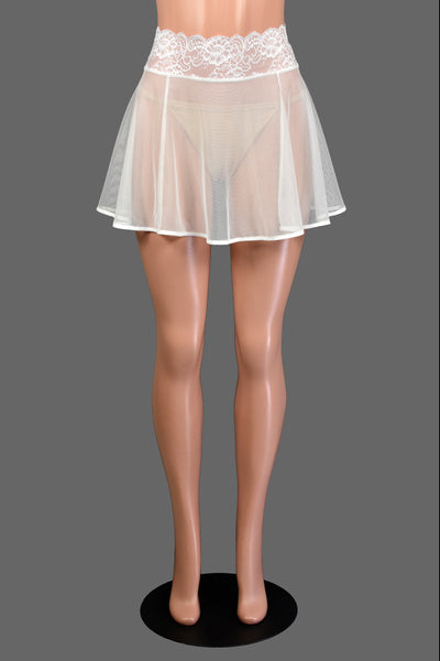 White Mesh Skirt with Lace Waistband (14.5" Length)