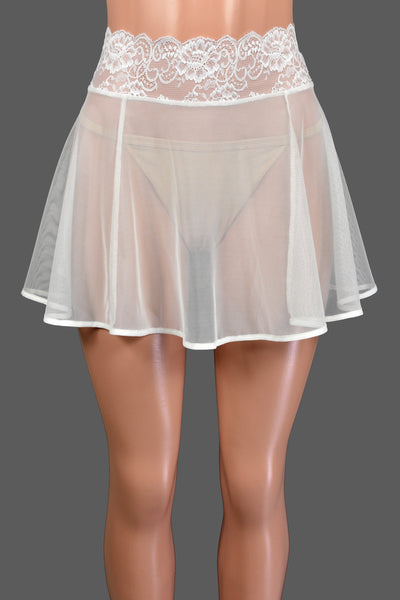 White Mesh Skirt with Lace Waistband (14.5" Length)