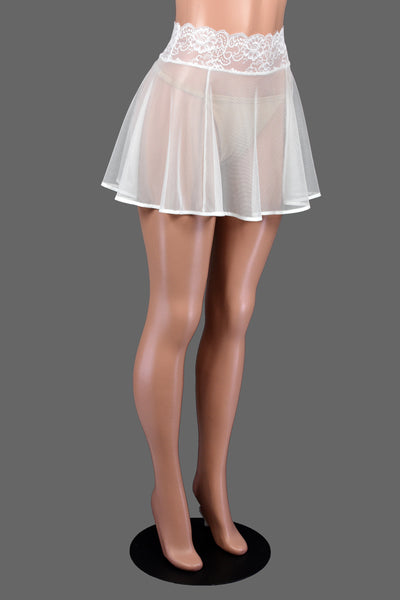 White Mesh Skirt with Lace Waistband (14.5" Length)