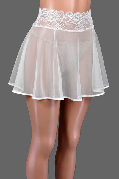 White Mesh Skirt with Lace Waistband (14.5" Length)