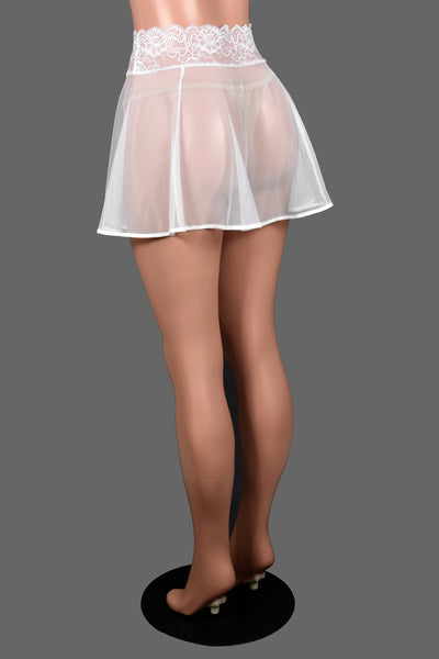 White Mesh Skirt with Lace Waistband (14.5" Length)