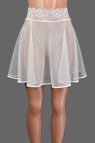 White Mesh Skirt with Lace Waistband (18" Length)