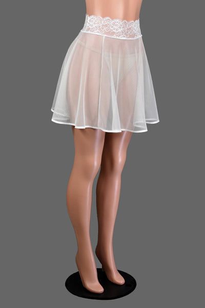 White Mesh Skirt with Lace Waistband (18" Length)