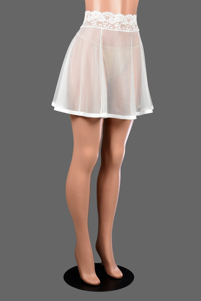 White Mesh Skirt with Lace Waistband (17" Length)