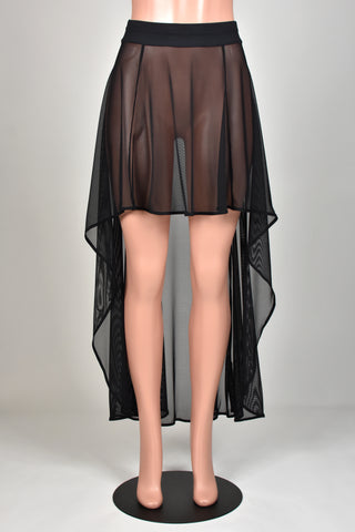 Sheer Black Mesh High-Low Maxi Skirt