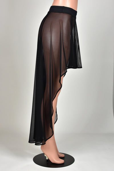 Sheer Black Mesh High-Low Maxi Skirt