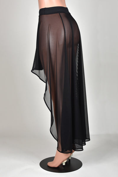 Sheer Black Mesh High-Low Maxi Skirt