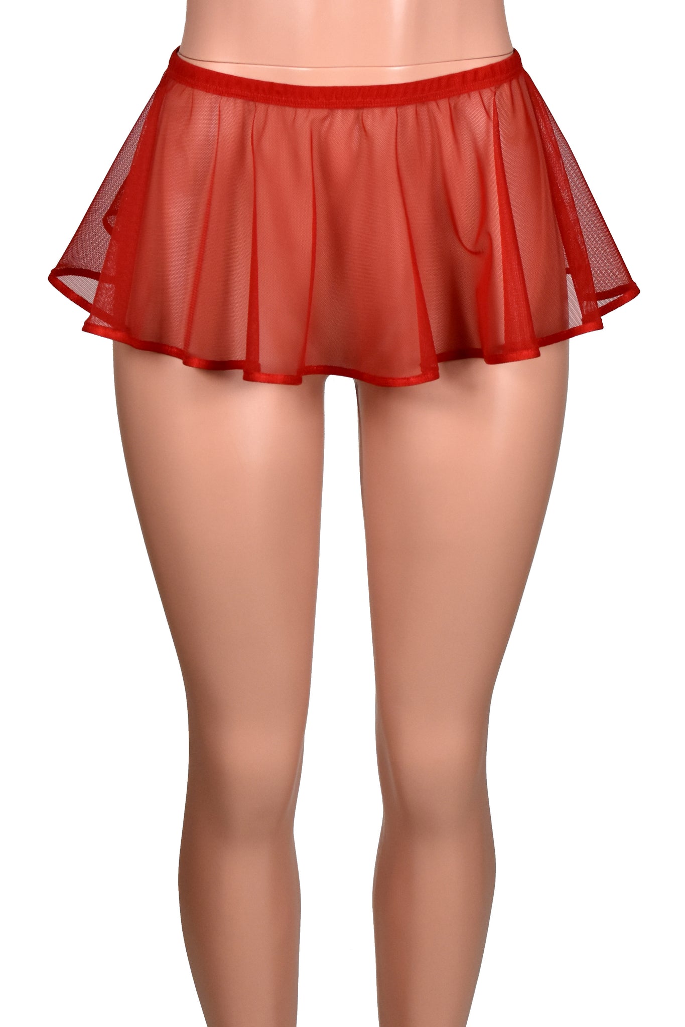 Red Mesh Micro Mini Skirt (8" long)