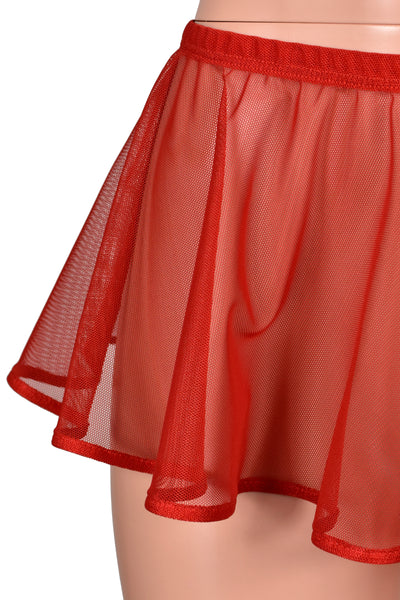 Red Stretch Mesh Micro Mini Skirt (8