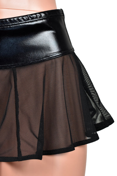 Black Metallic and Mesh Micro Mini Skirt