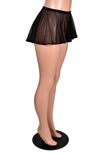 Black Mesh High-Low Micro Mini Skirt (8 to 12" length)